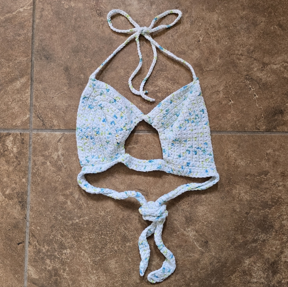 Multicolored Crochet Cropped Halter